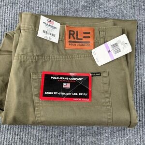 Polo Jeans Ralph Lauren 38x30 Green 100% Cotton Baggy Chino Mens Pants Straight